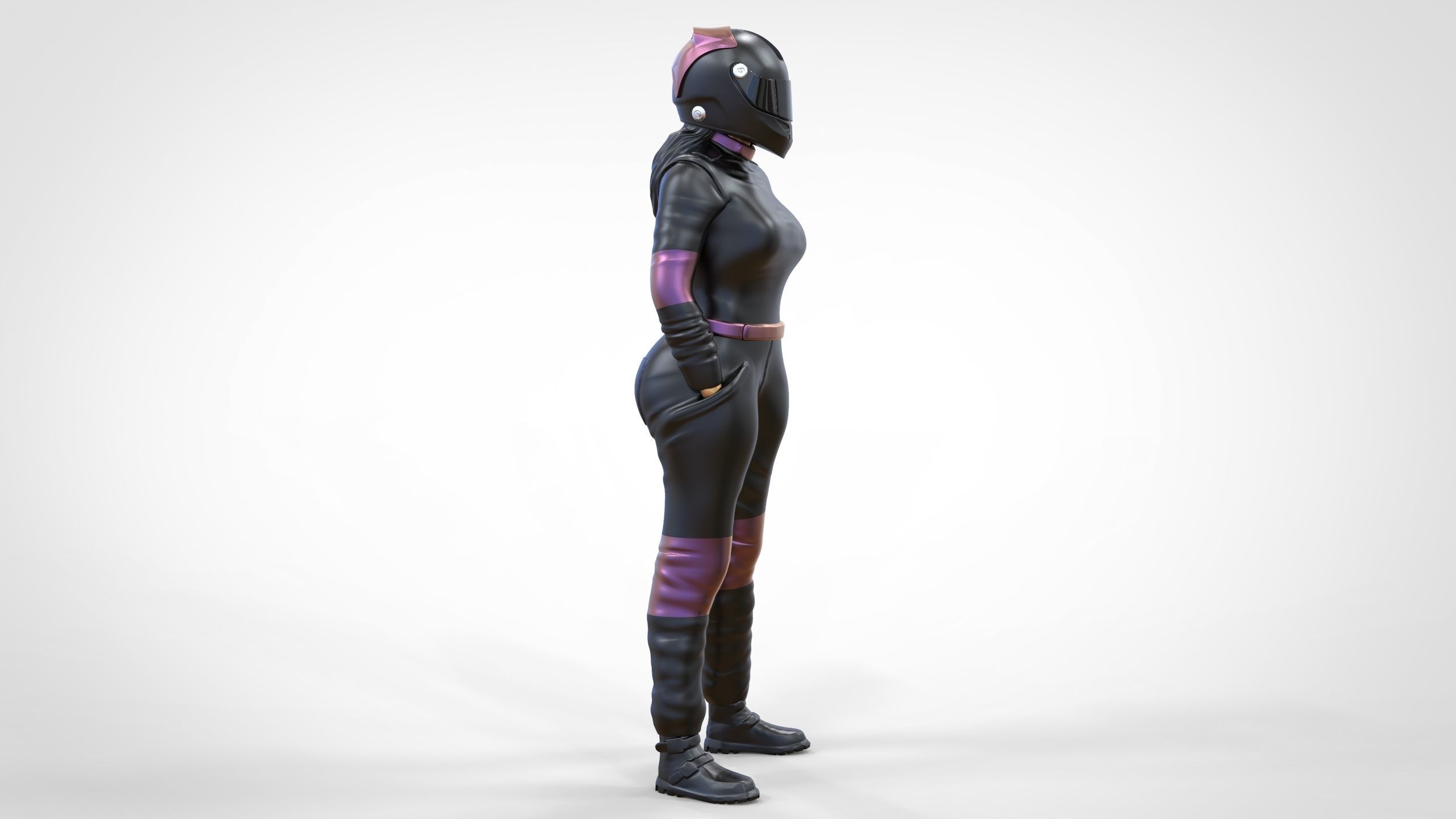 N6 Woman Race Driver Standing 3D print model_1