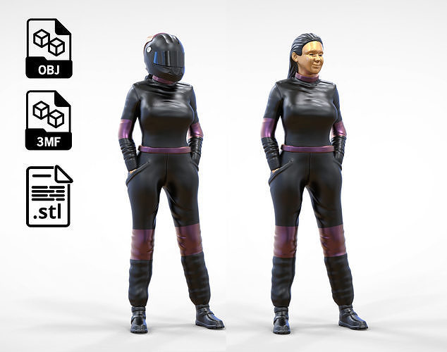 N6 Woman Race Driver Standing 3D print model