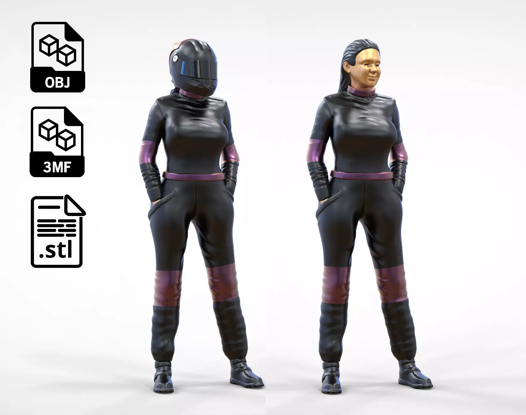 N6 Woman Race Driver Standing 3D print model_0