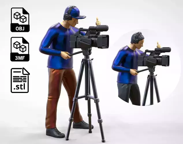 N2 Cameraman with Hat and Headphone camera on a tripod 3D print model
