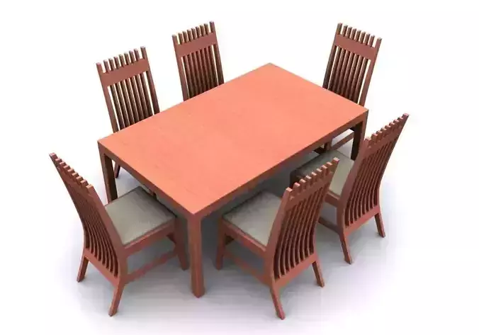 Tableware wooden dining table with six chairs