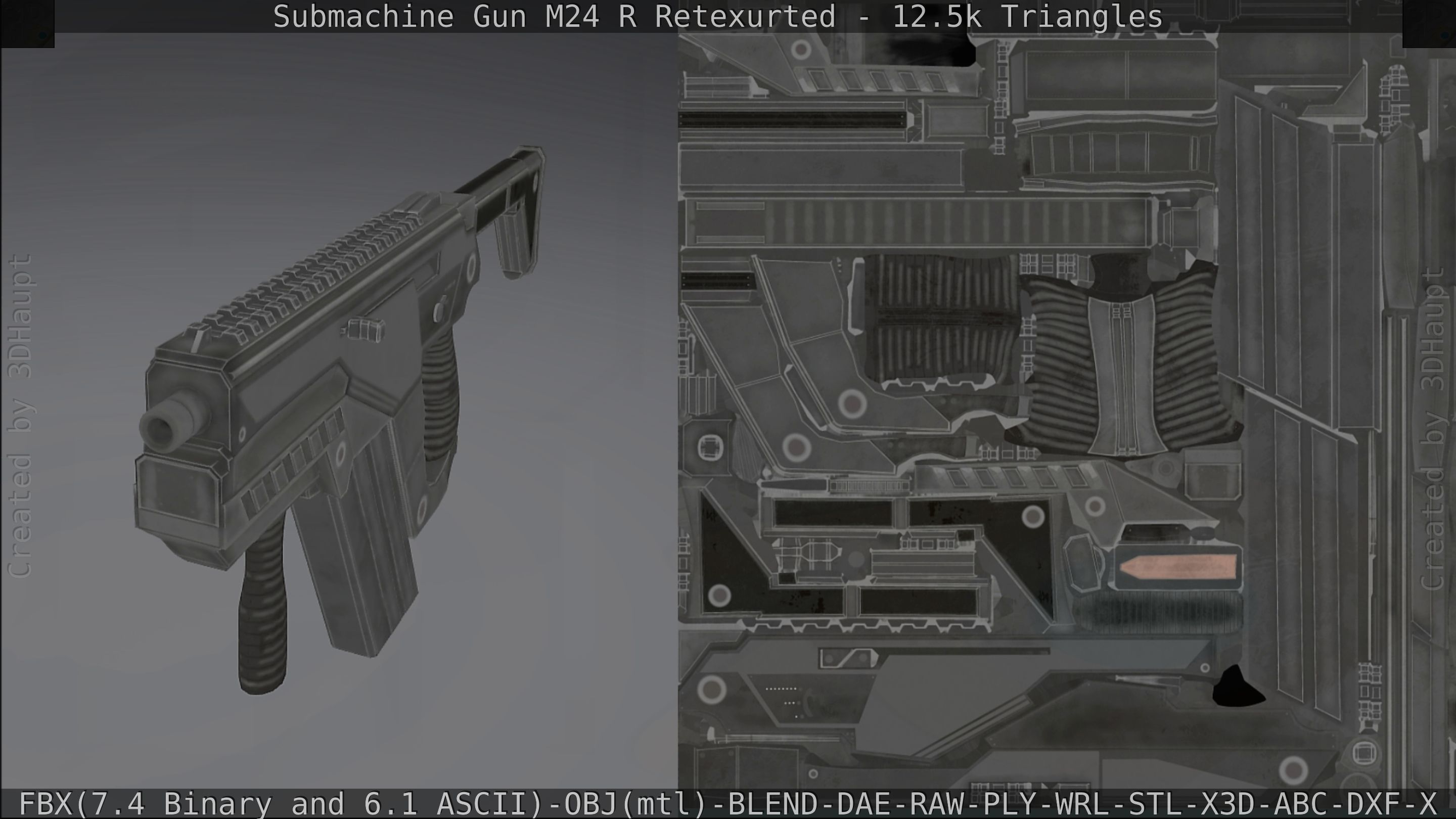 Submachine Gun M24 R Retexurted Low-poly 3D model_257