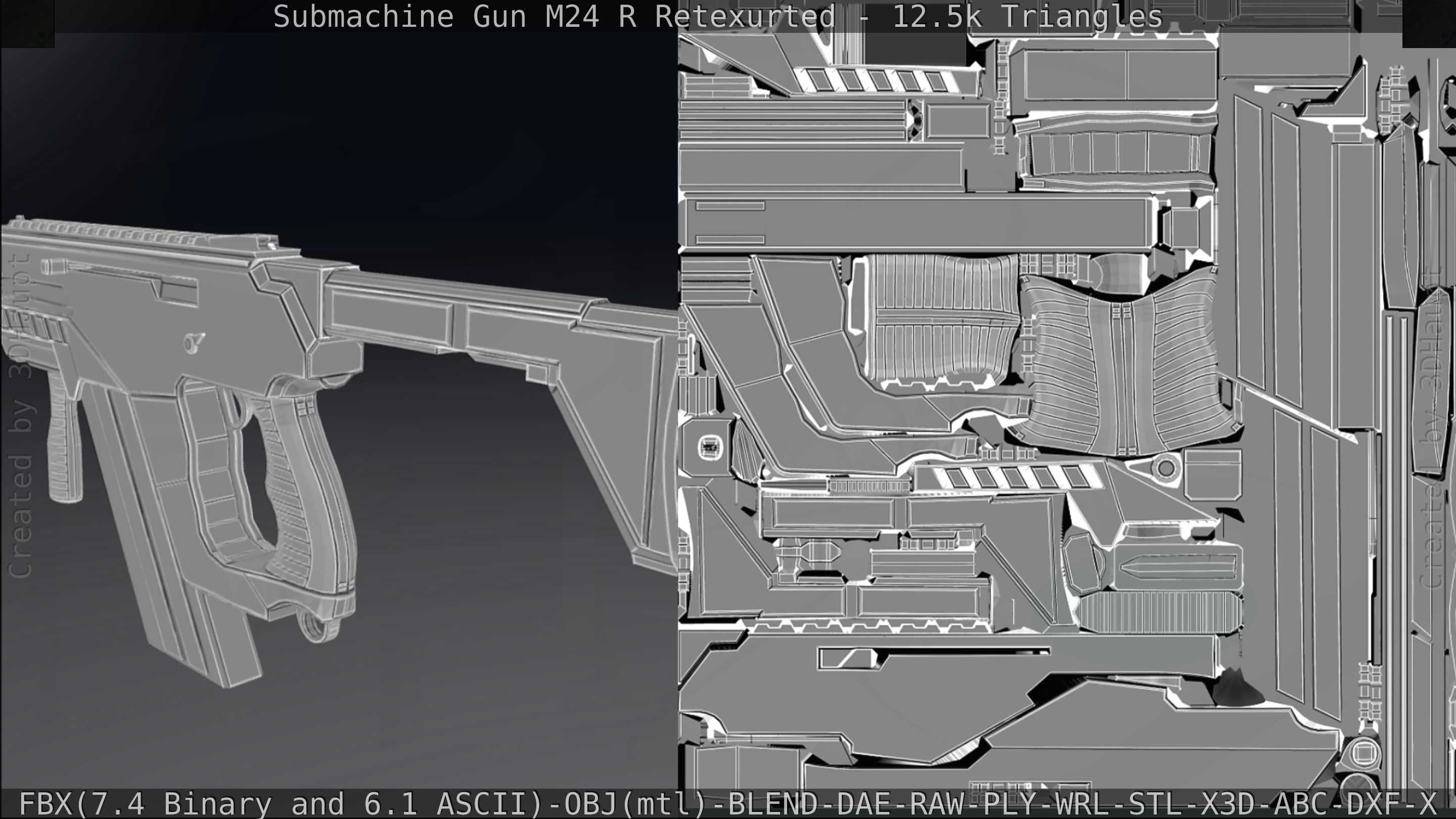 Submachine Gun M24 R Retexurted Low-poly 3D model_355
