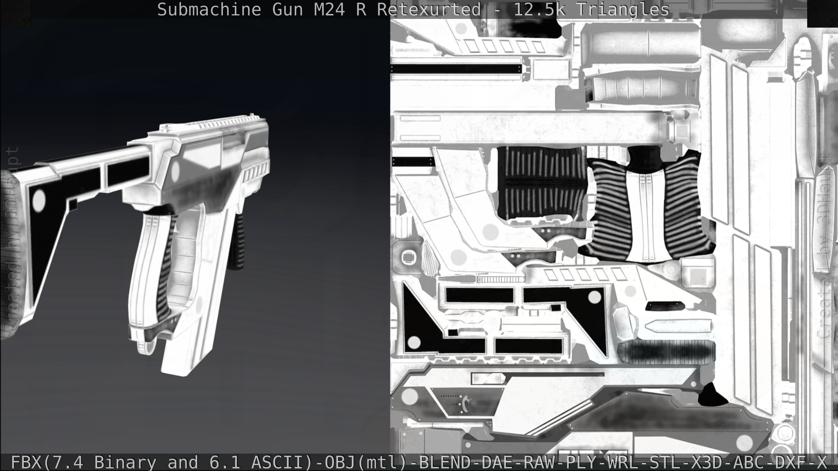 Submachine Gun M24 R Retexurted Low-poly 3D model_270