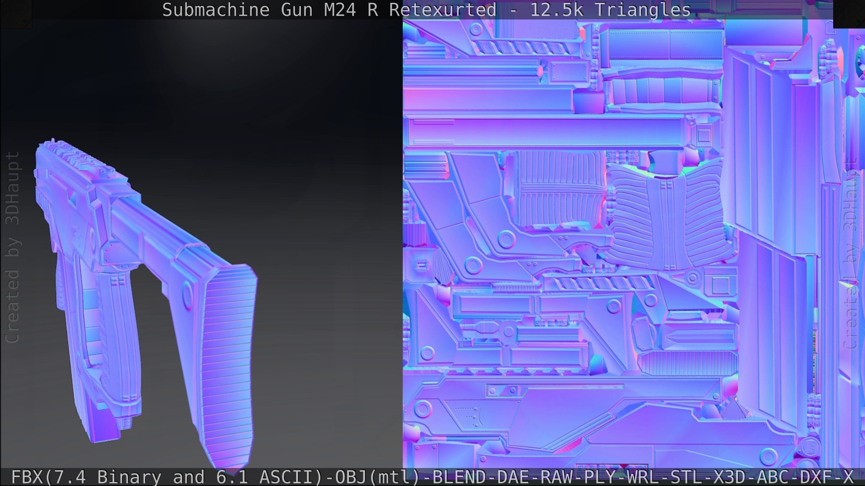 Submachine Gun M24 R Retexurted Low-poly 3D model_299