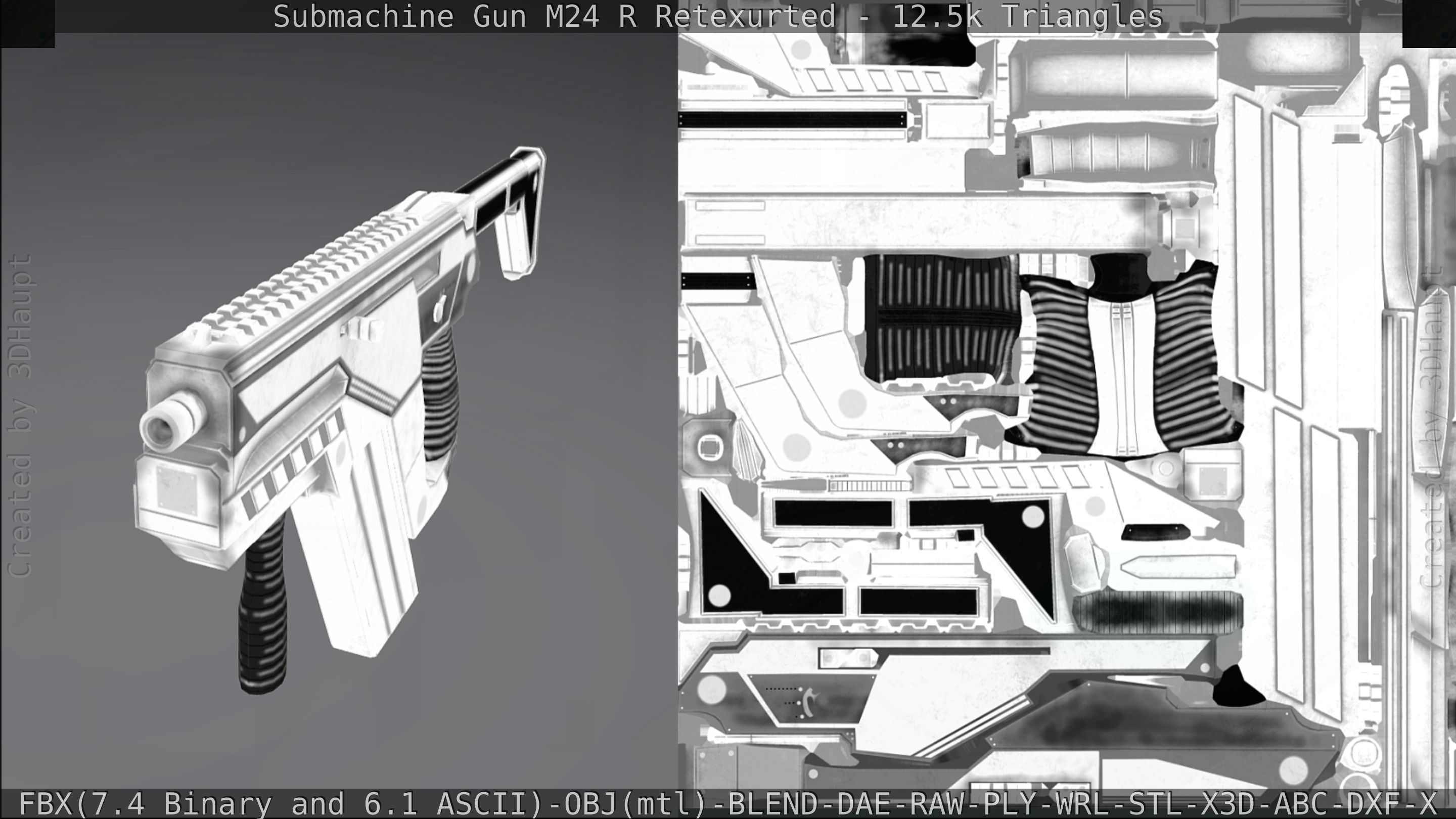 Submachine Gun M24 R Retexurted Low-poly 3D model_293