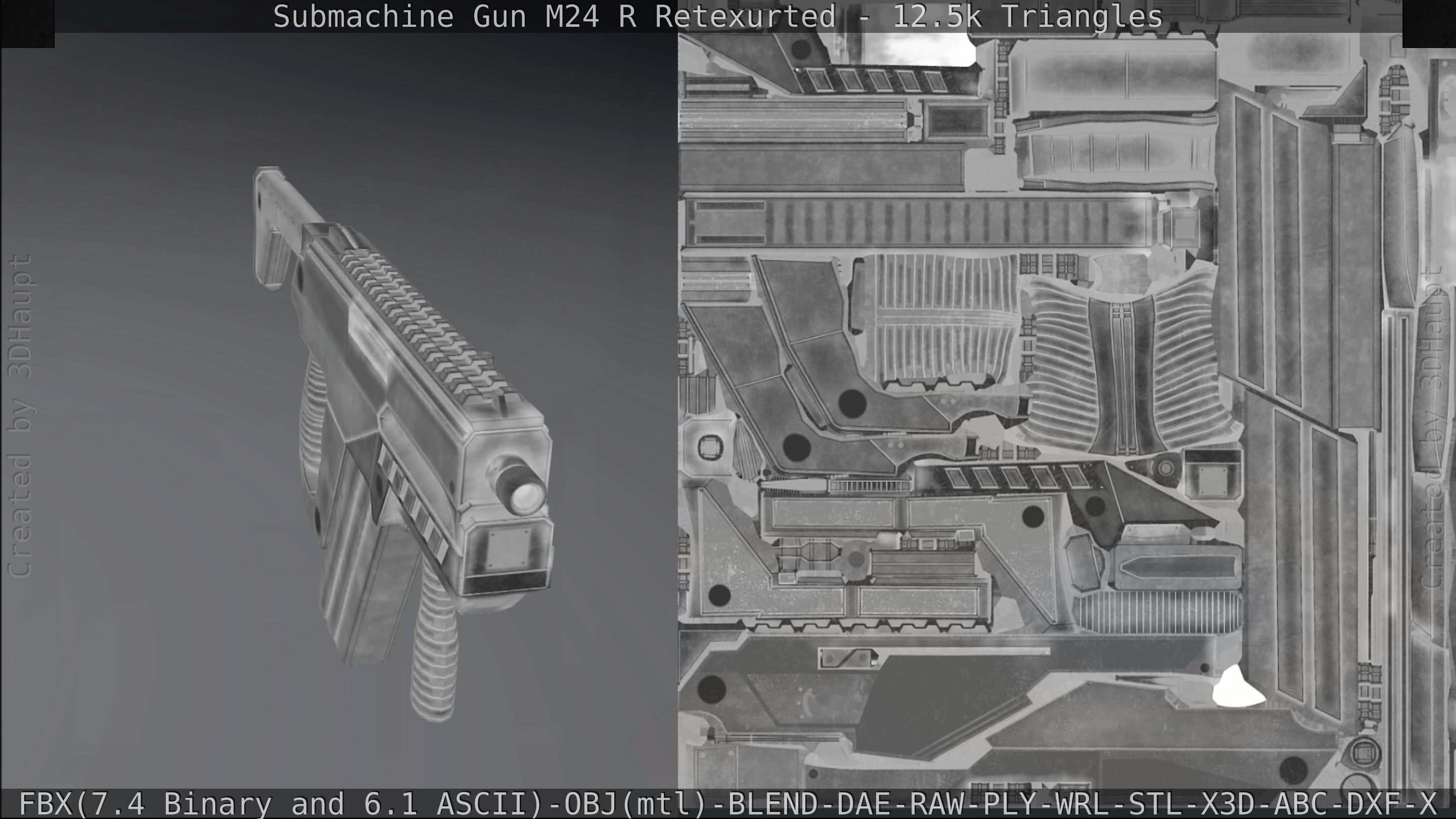 Submachine Gun M24 R Retexurted Low-poly 3D model_290