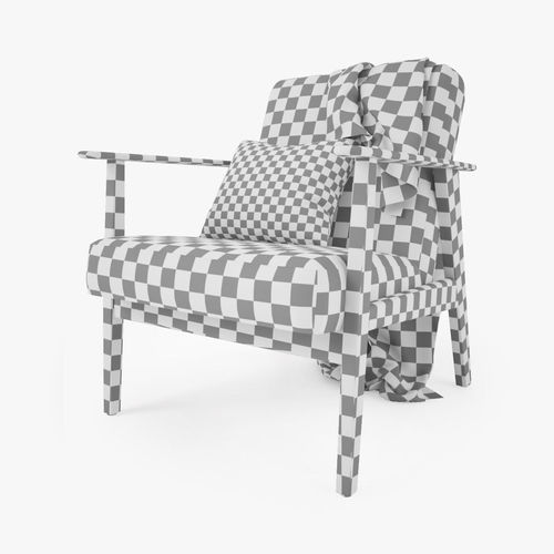 Chair armchair with plaid pillow 3D model 5