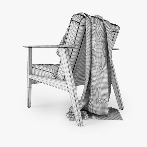 Chair armchair with plaid pillow 3D model 7