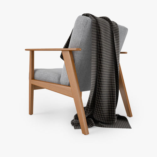 Chair armchair with plaid pillow 3D model 4