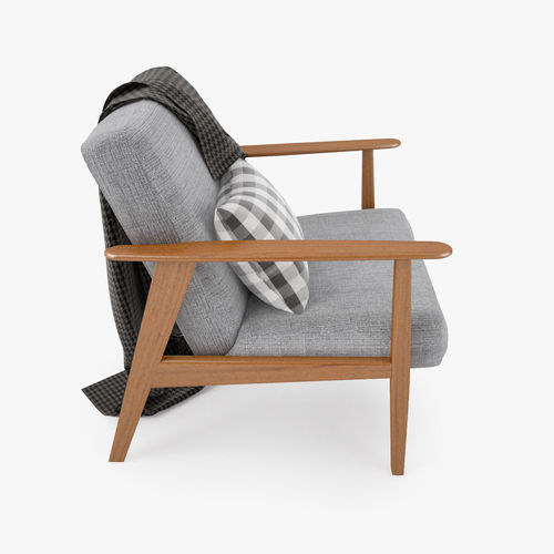 Chair armchair with plaid pillow 3D model 3