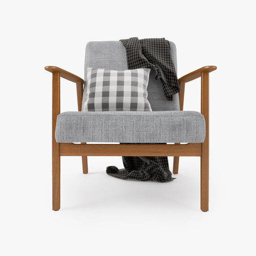 Chair armchair with plaid pillow 3D model 2