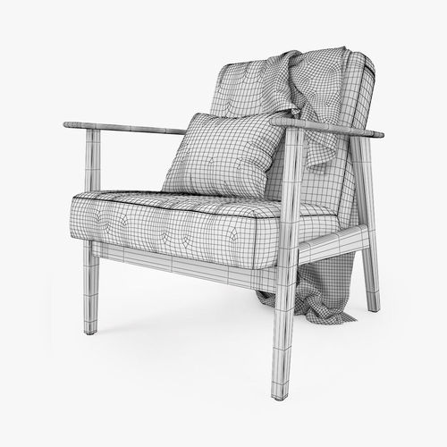 Chair armchair with plaid pillow 3D model 6