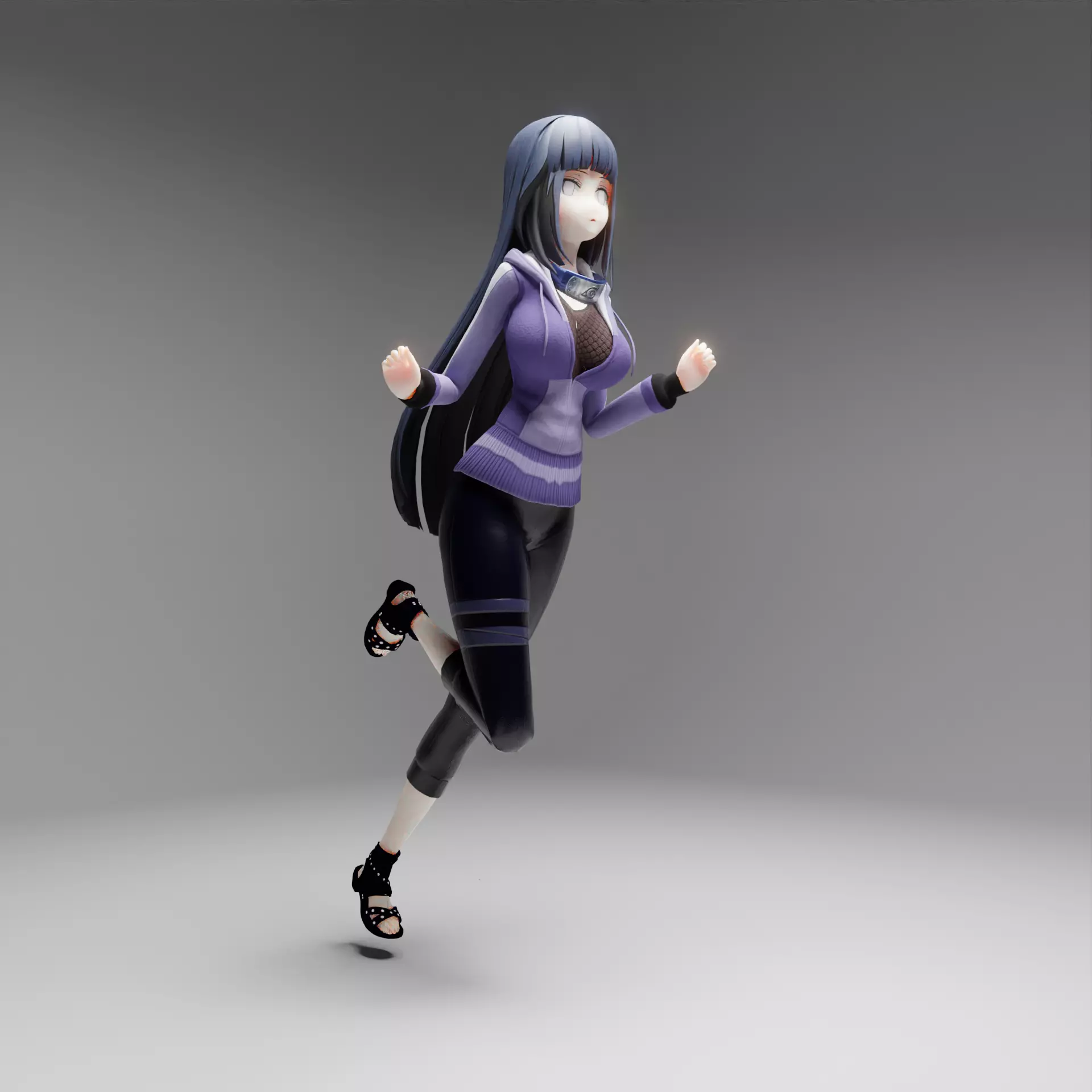 Hinata Hyuga rigged 3d model with running animation Low-poly 3D model_0