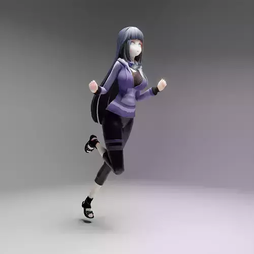 Hinata Hyuga rigged 3d model with running animation