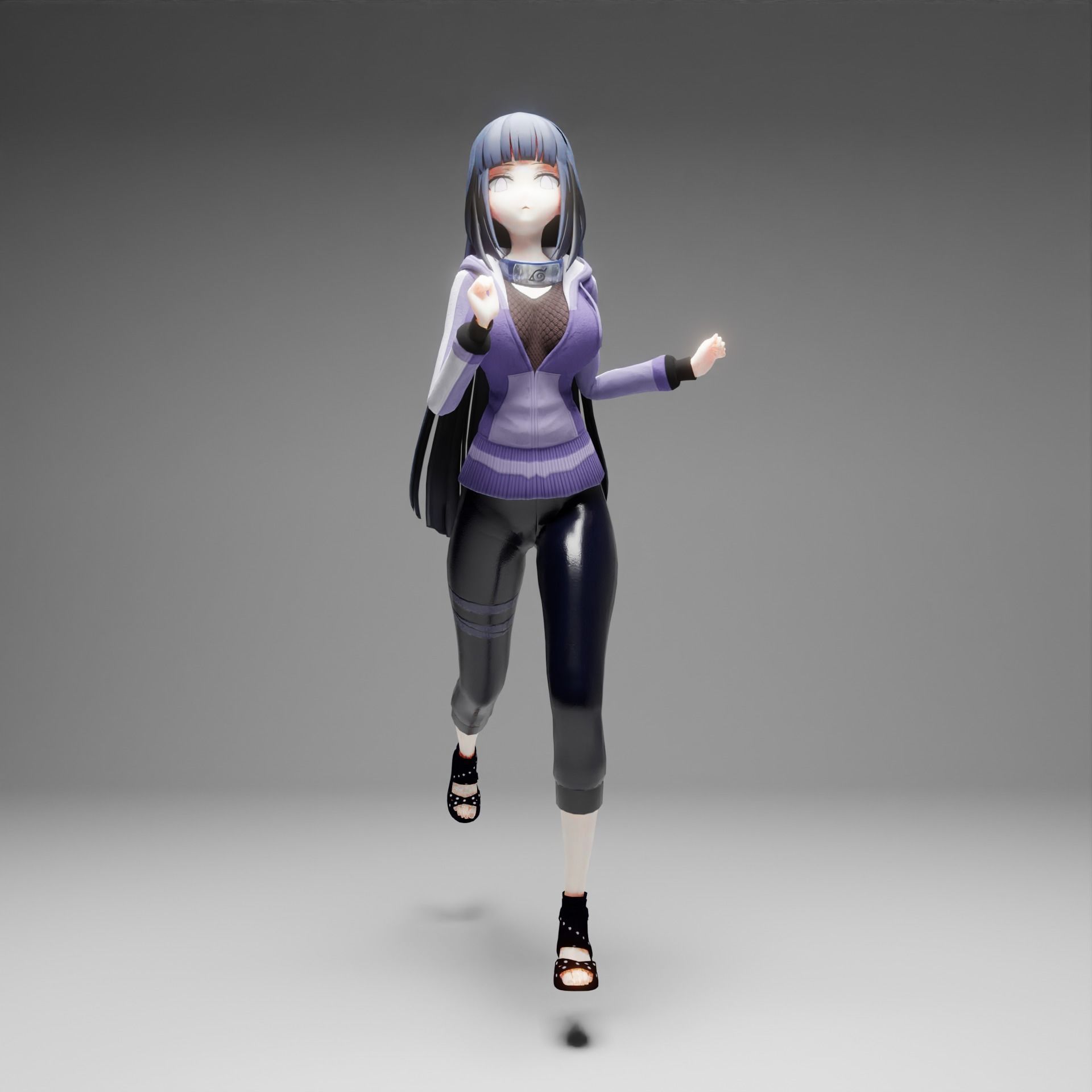 Hinata Hyuga rigged 3d model with running animation Low-poly 3D model_4