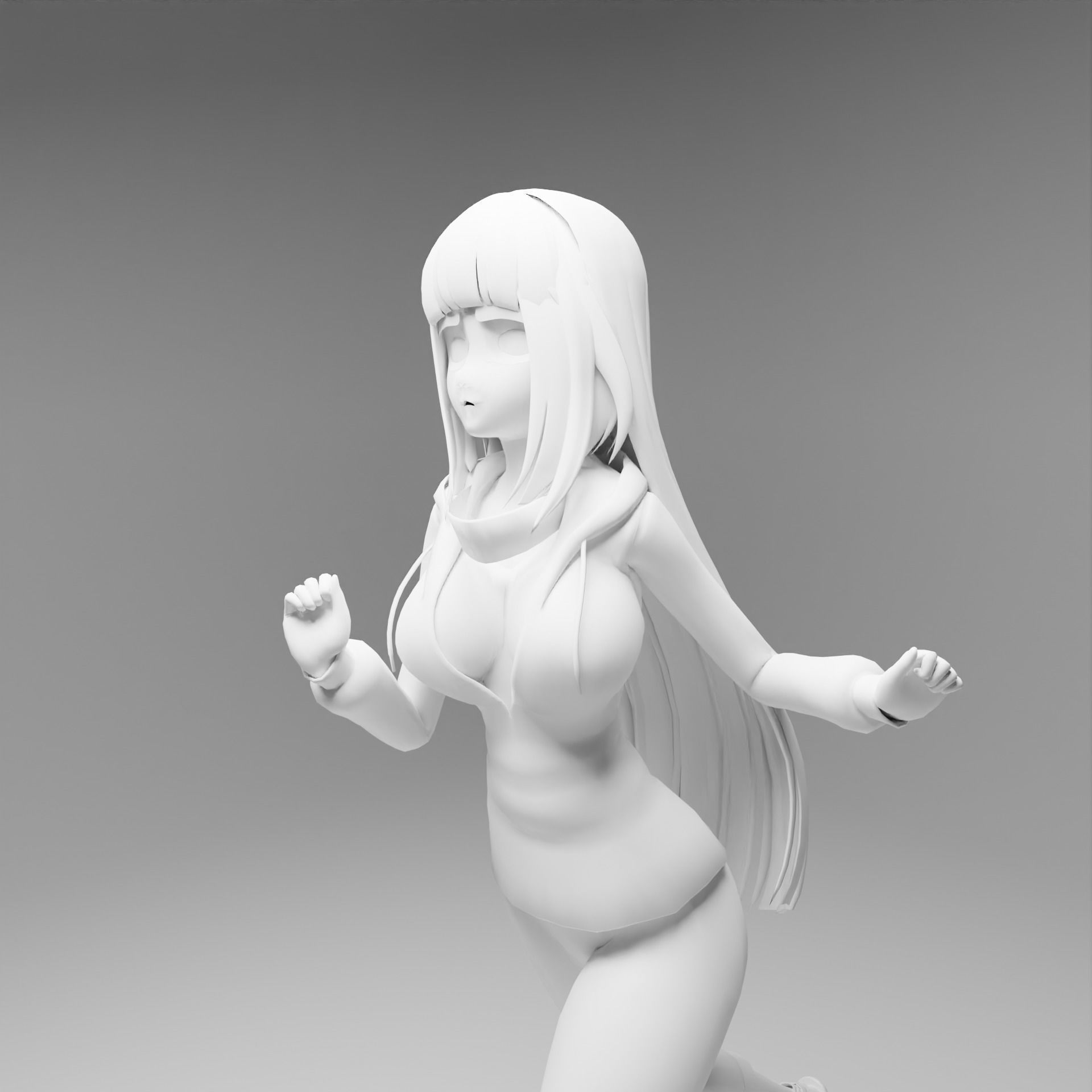 Hinata Hyuga rigged 3d model with running animation Low-poly 3D model_1