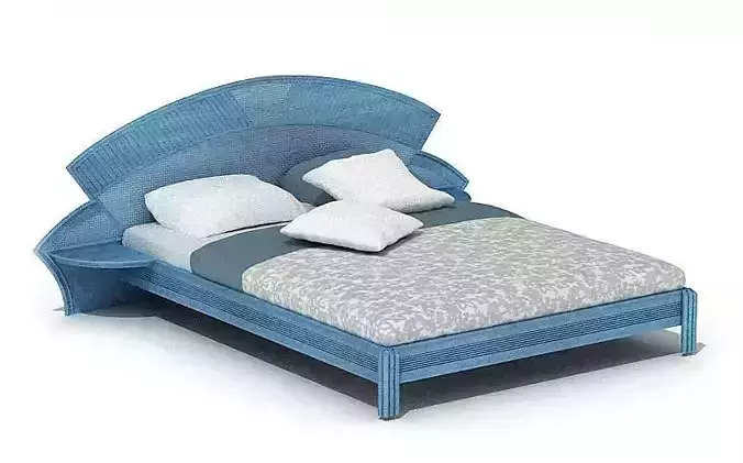 Light Blue Bed With Pillow 3D model