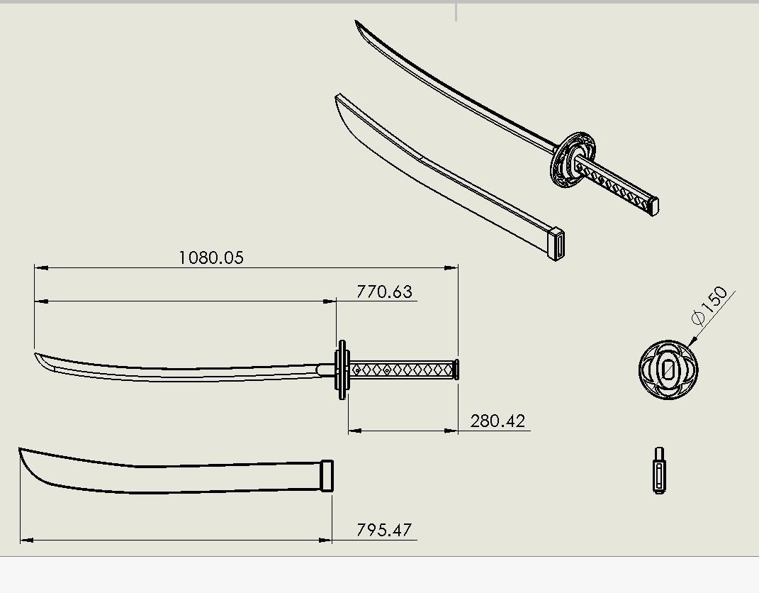 Weapon Katana Sword OBJ STL FBX 3d model Design in Solidworks 3D model_2