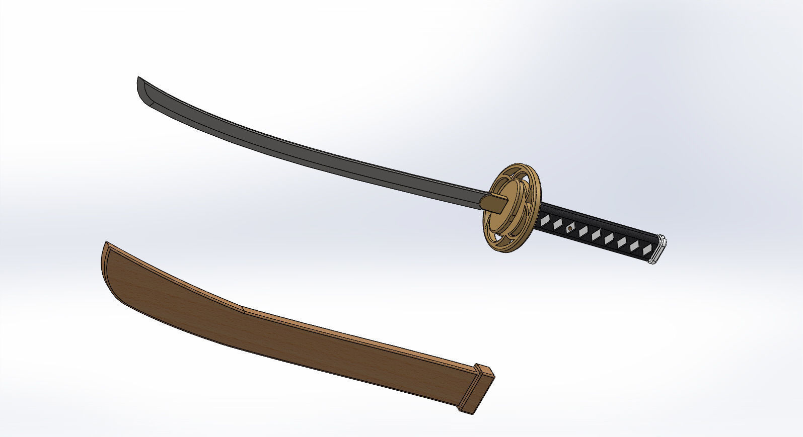 Weapon Katana Sword OBJ STL FBX 3d model Design in Solidworks 3D model_9