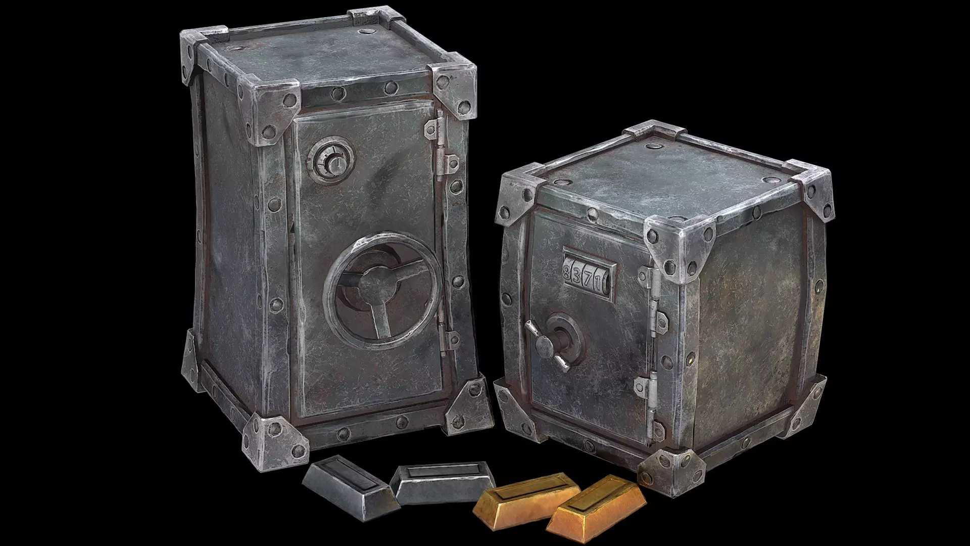 Safe Pack Gold Silver Bar Ingot Furniture Bank Vault Low-poly 3D model