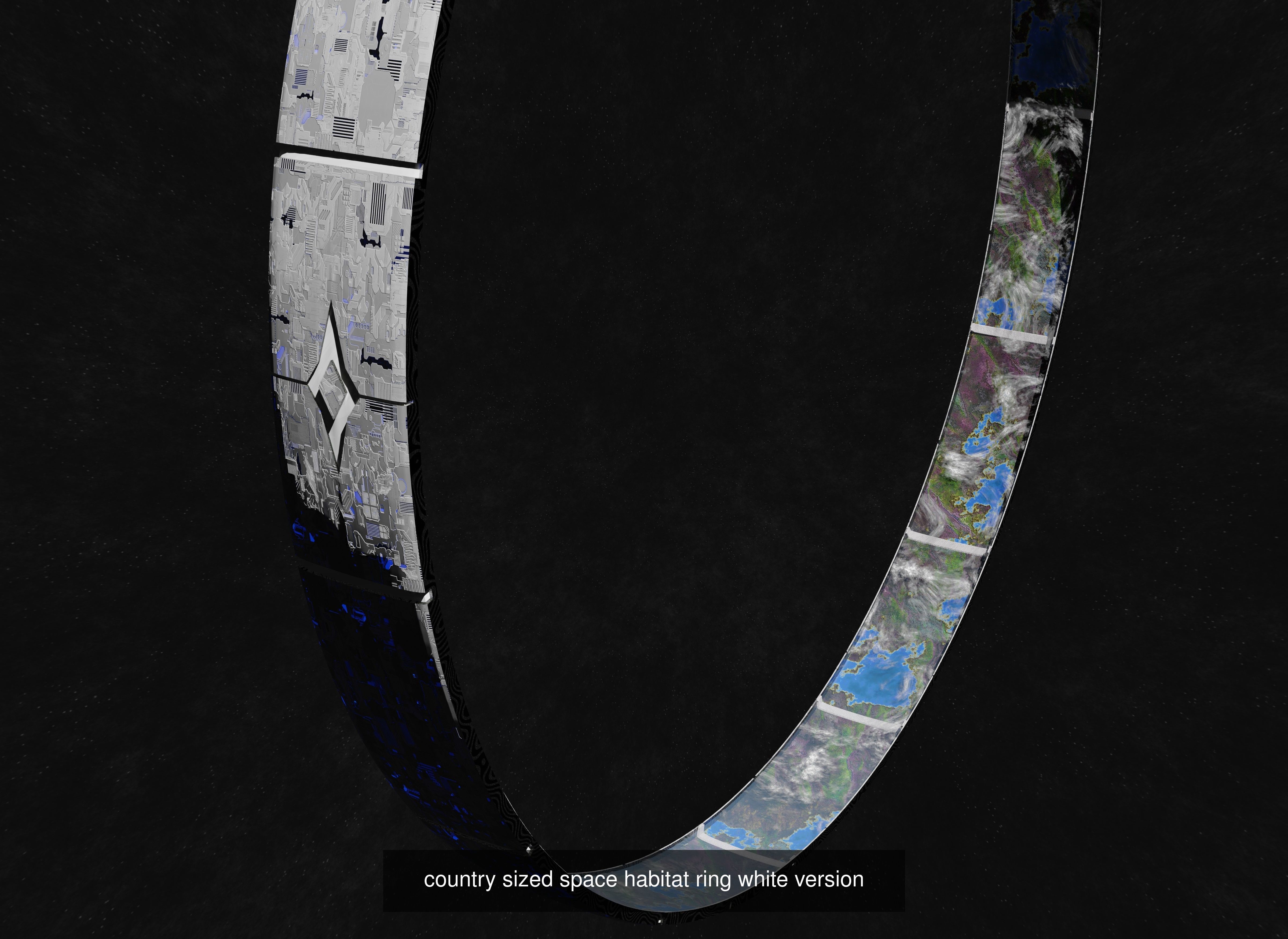 White rotating space habitat with green gas giant 3D Model Collection_5