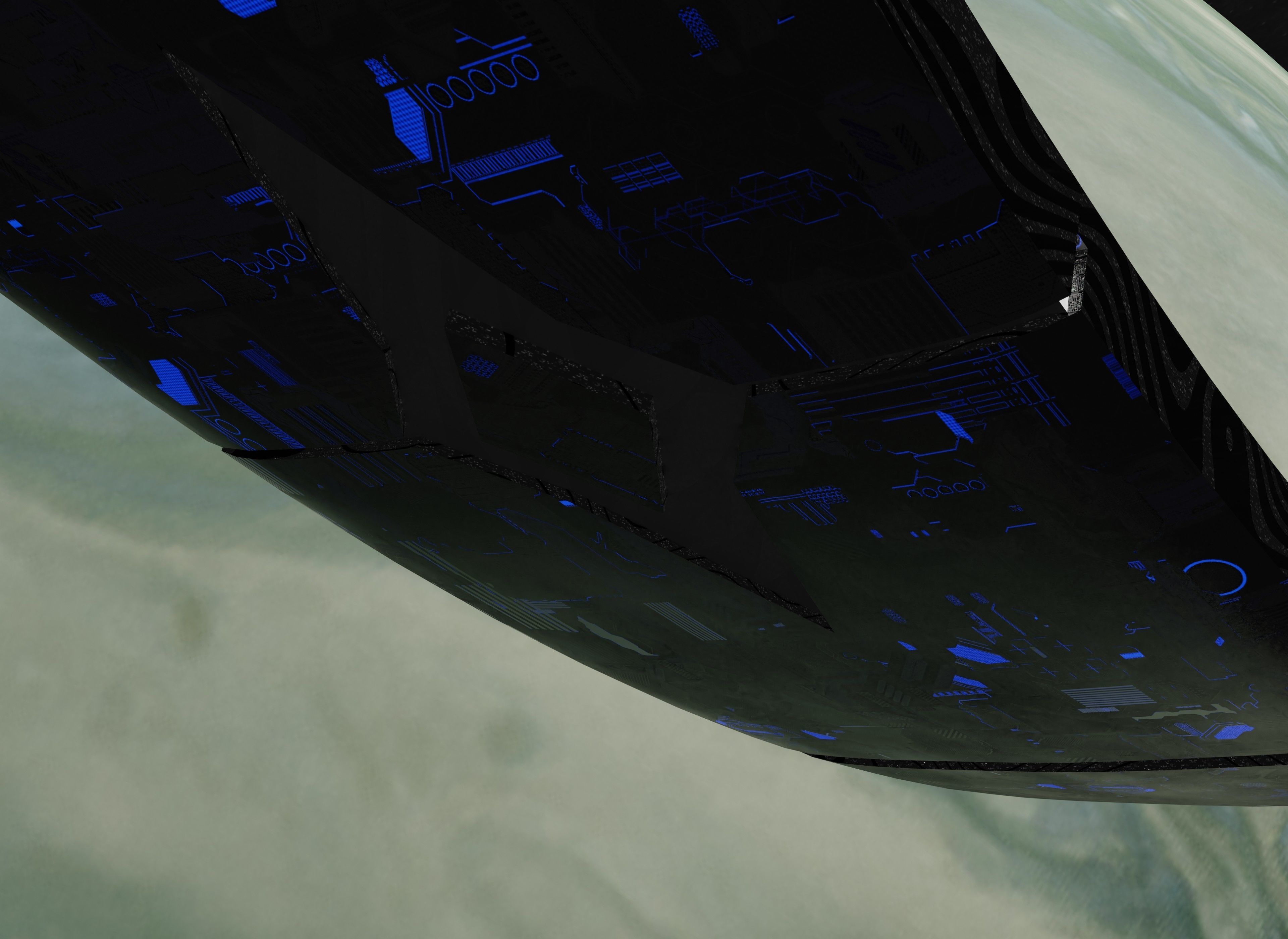 White rotating space habitat with green gas giant 3D Model Collection_11