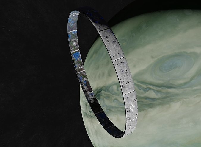 White rotating space habitat with green gas giant 3D Model Collection