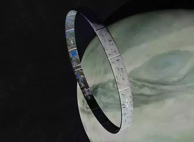 White rotating space habitat with green gas giant 3D Model Collection