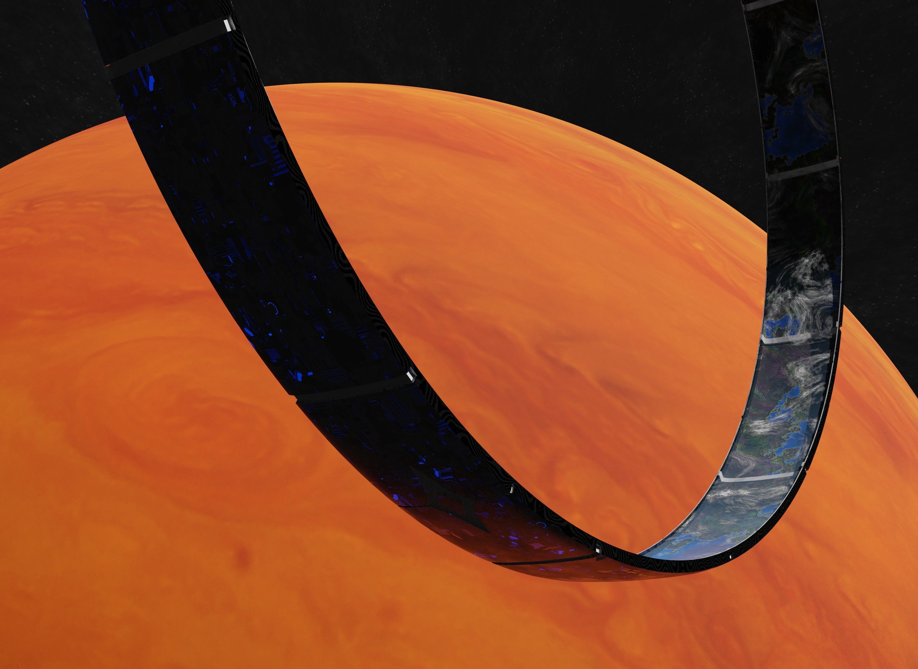 White rotating space habitat with red gas giant 3D Model Collection_7