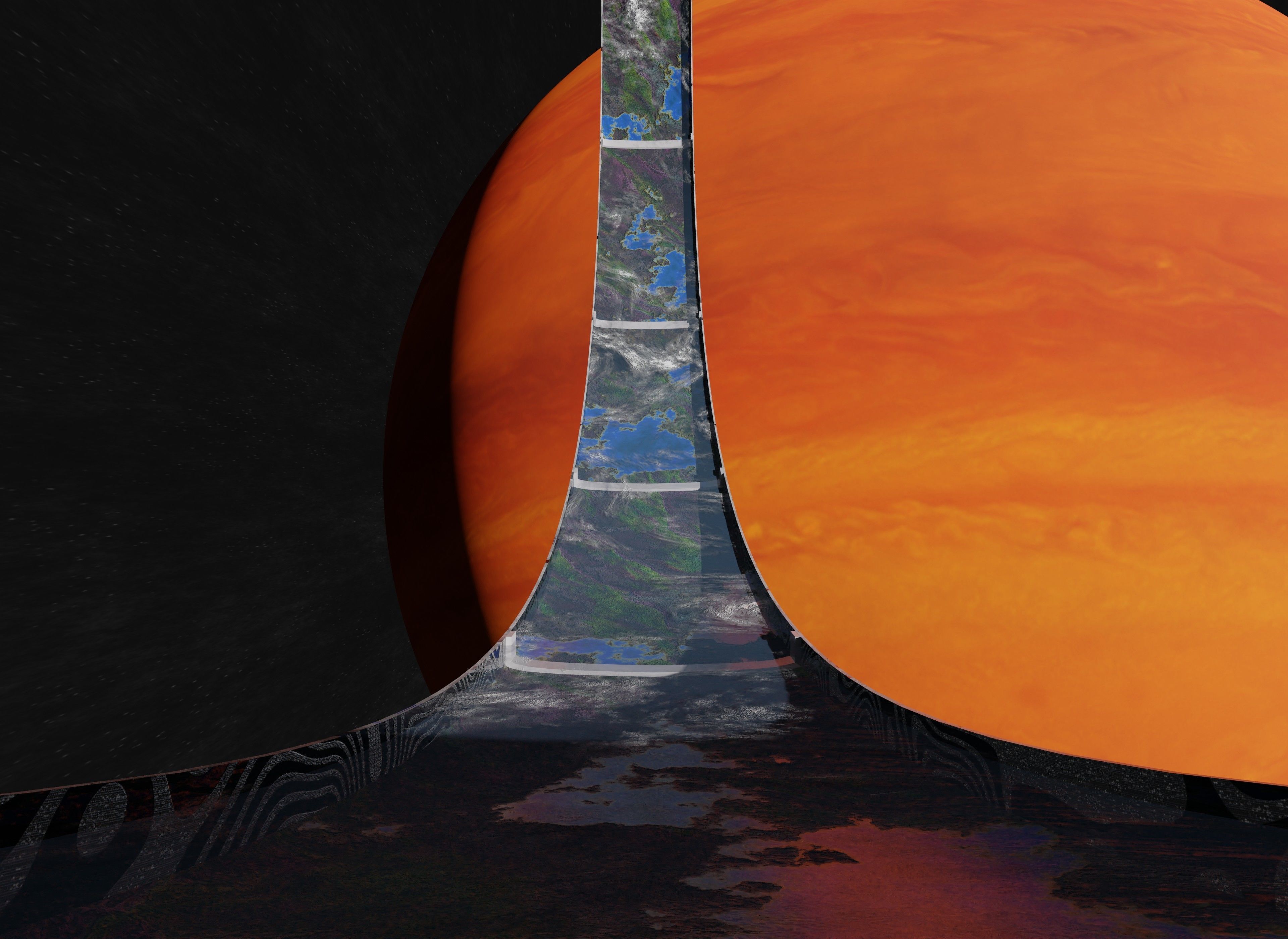 White rotating space habitat with red gas giant 3D Model Collection_1