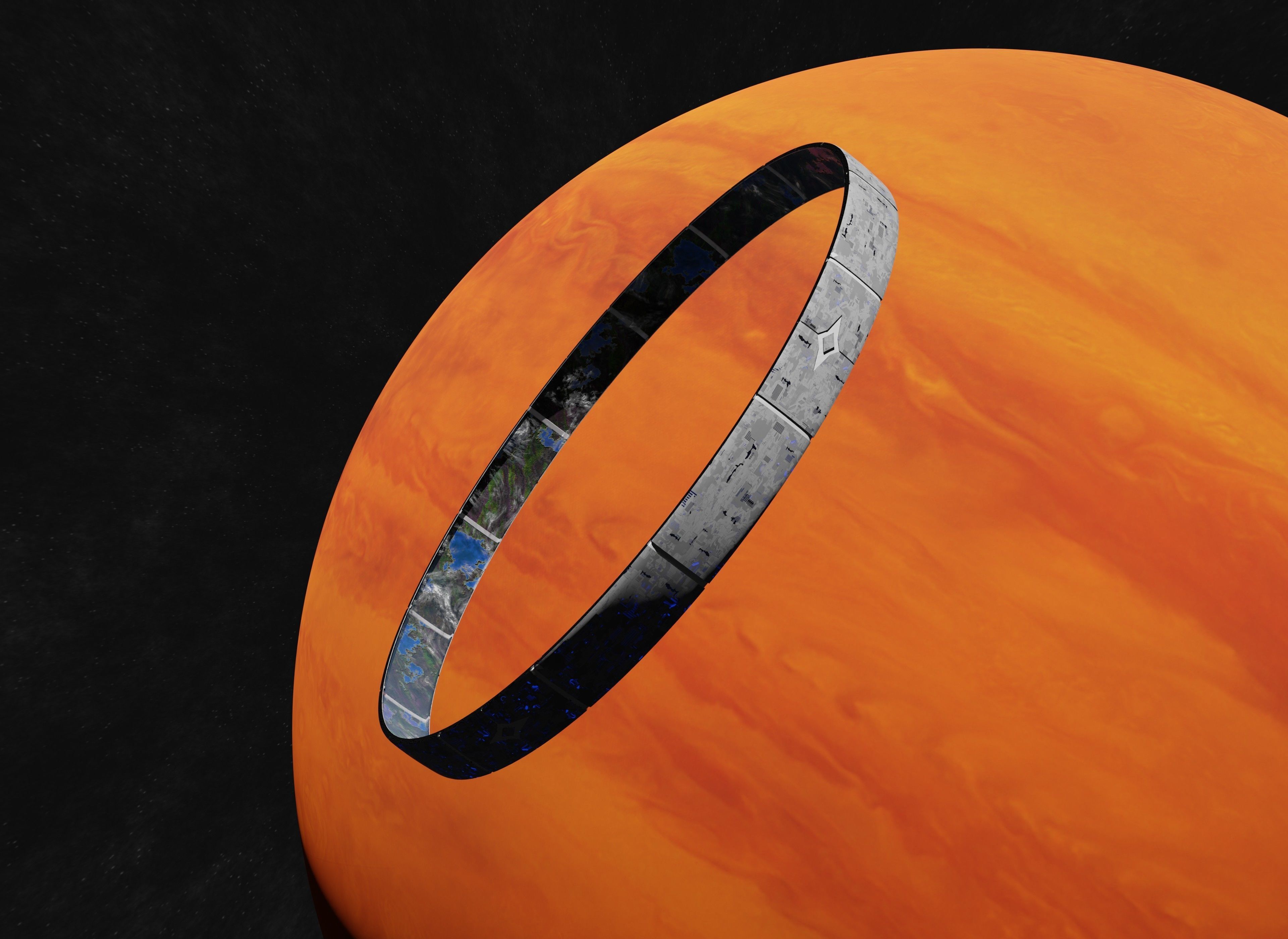 White rotating space habitat with red gas giant 3D Model Collection_8