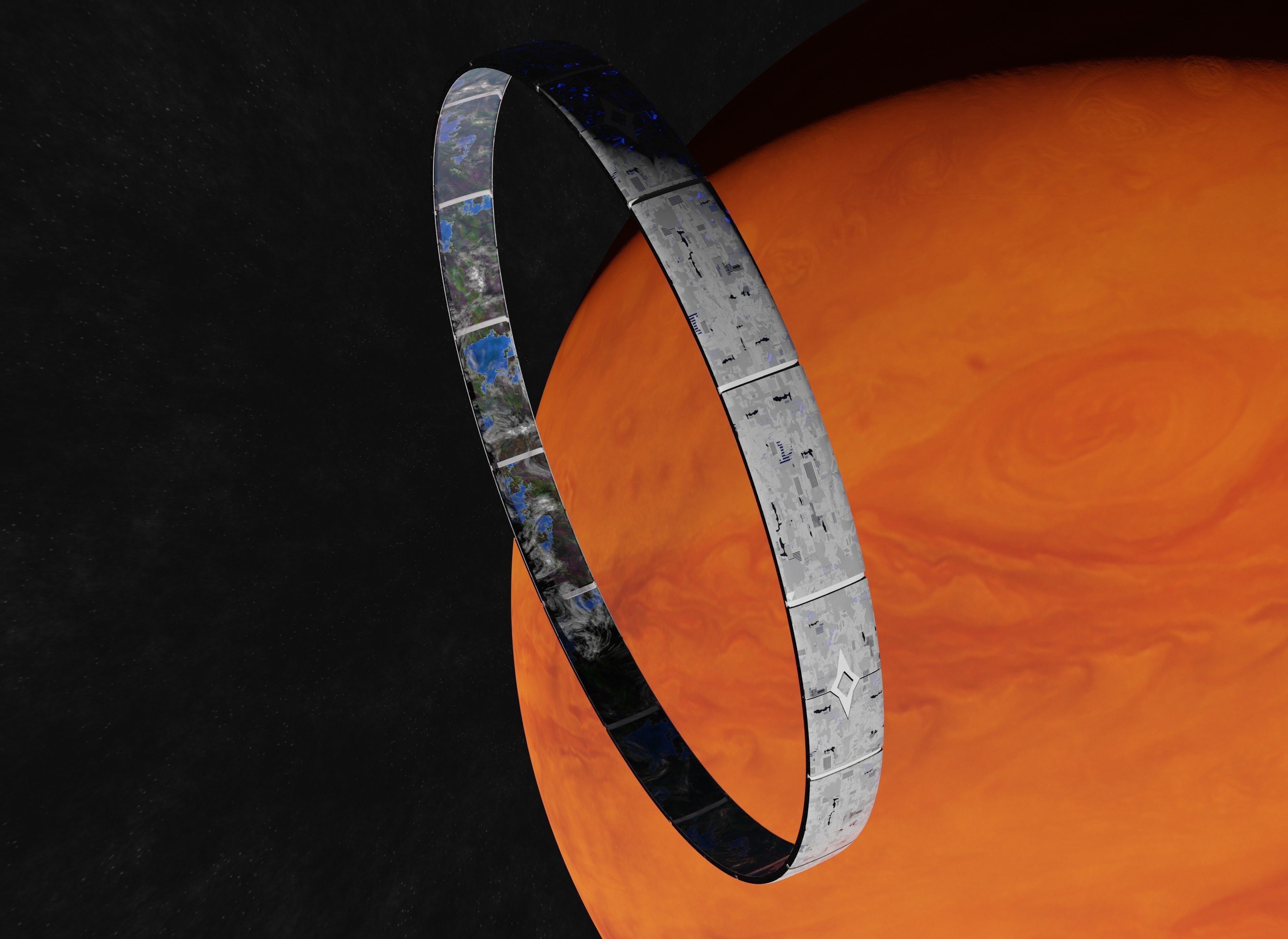 White rotating space habitat with red gas giant 3D Model Collection_4