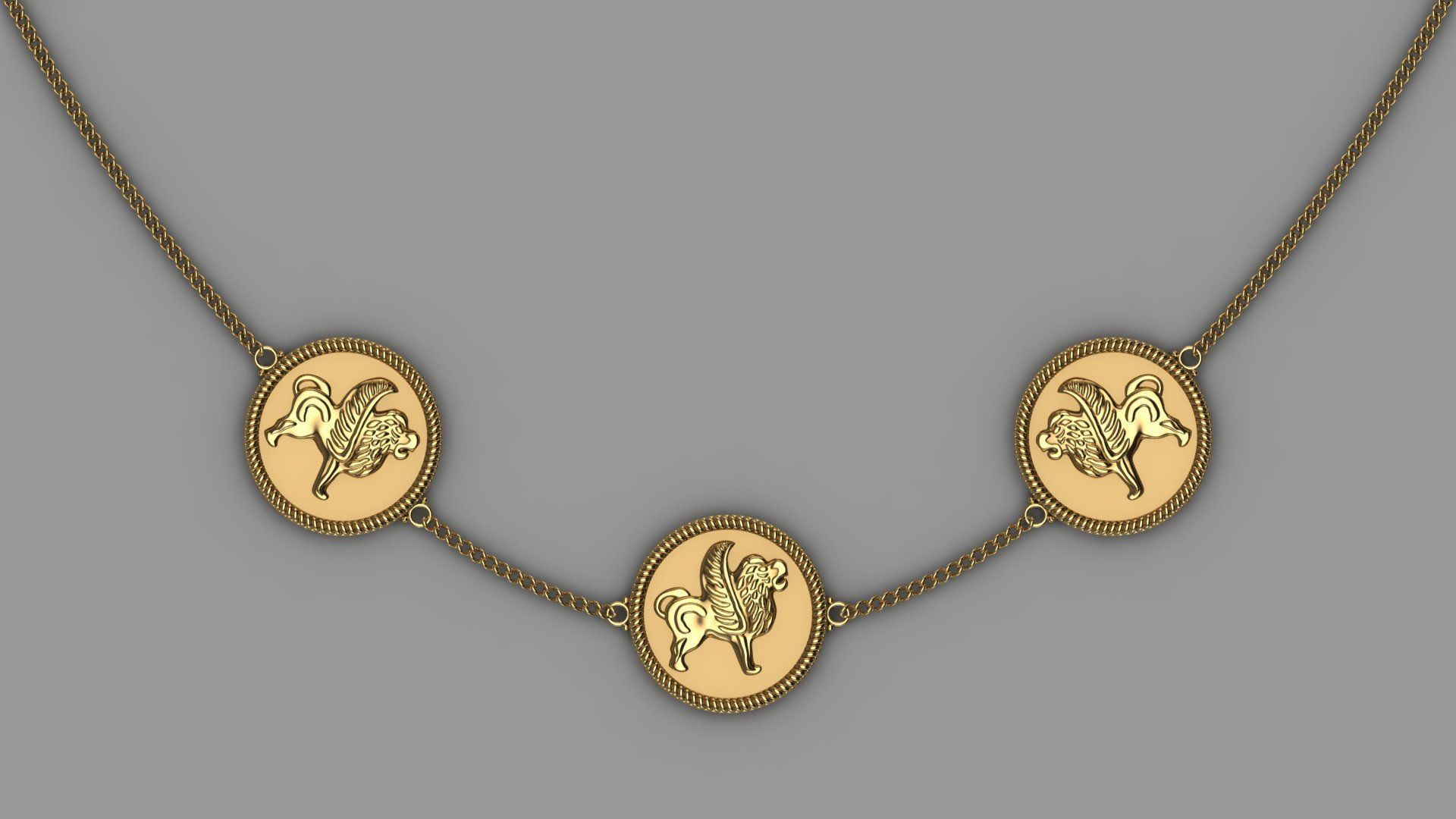 Ancient lion pendant 3D print model_7