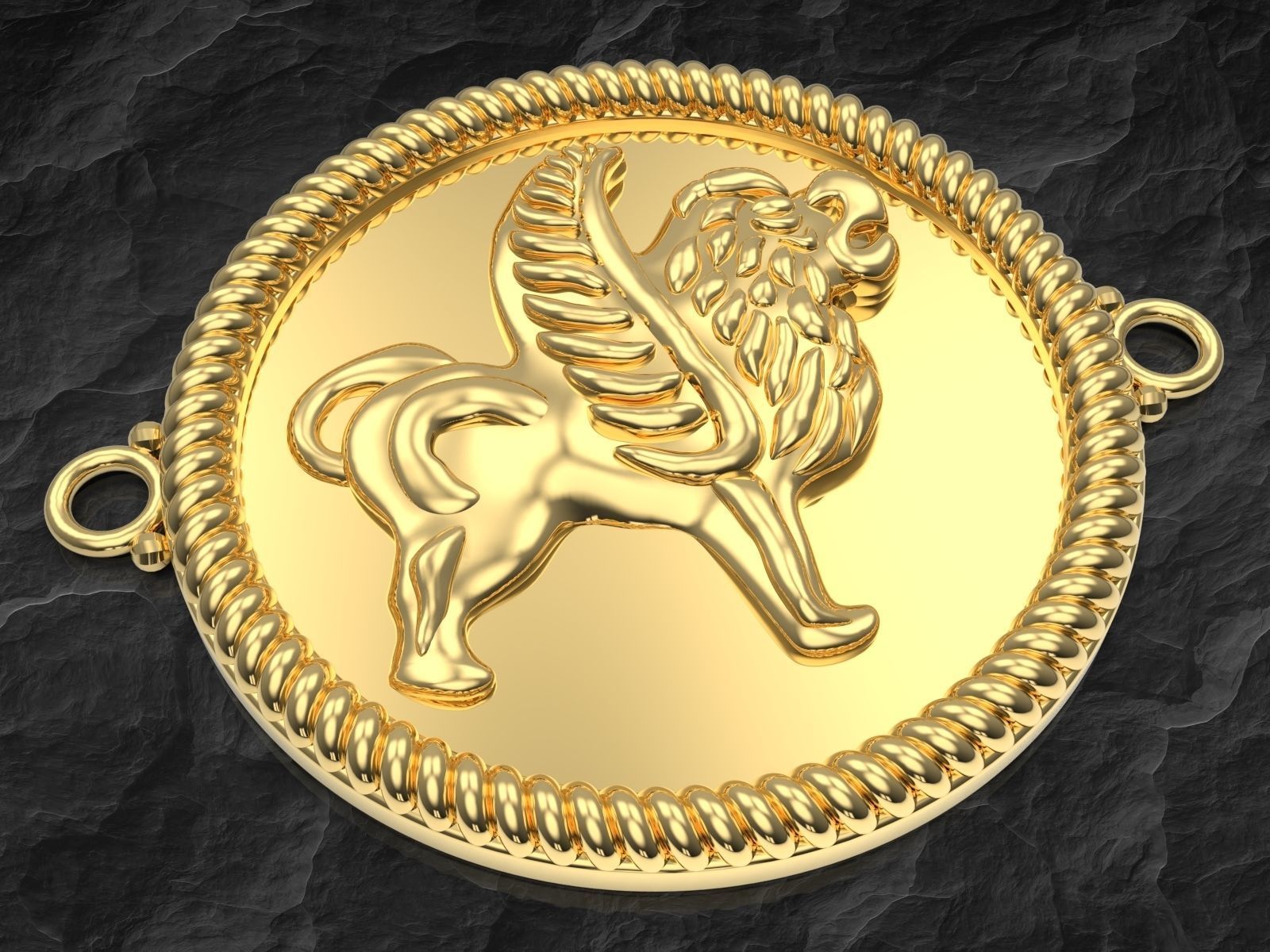 Ancient lion pendant 3D print model_6