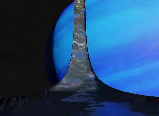 Black rotating space habitat with green bleu gas giant 3D Model Collection