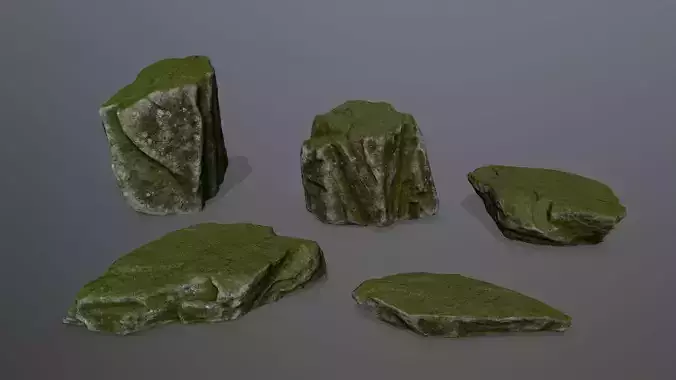 Rock Set with moss Low-poly 3D model