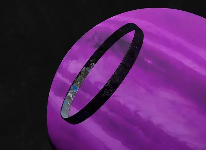  Black rotating space habitat with green purple gas giant 3D Model Collection