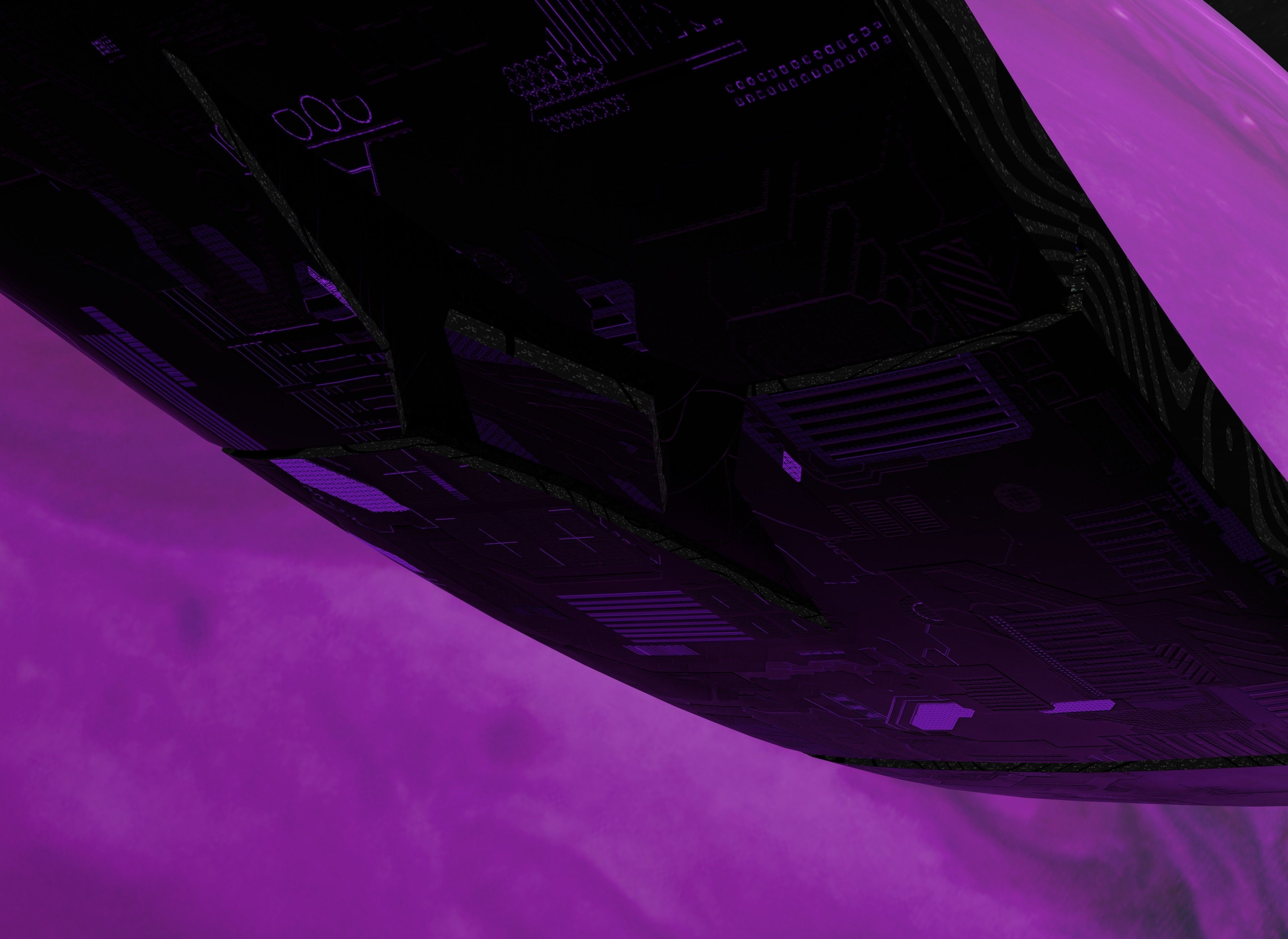 Black rotating space habitat with green purple gas giant 3D Model Collection_6