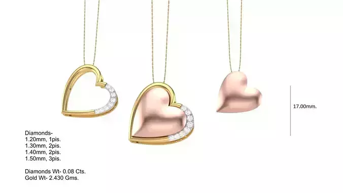 3 IN 1 WOMEN HEART PENDANT  3DM  CAD RENDERING IMAGE STL DETAILS