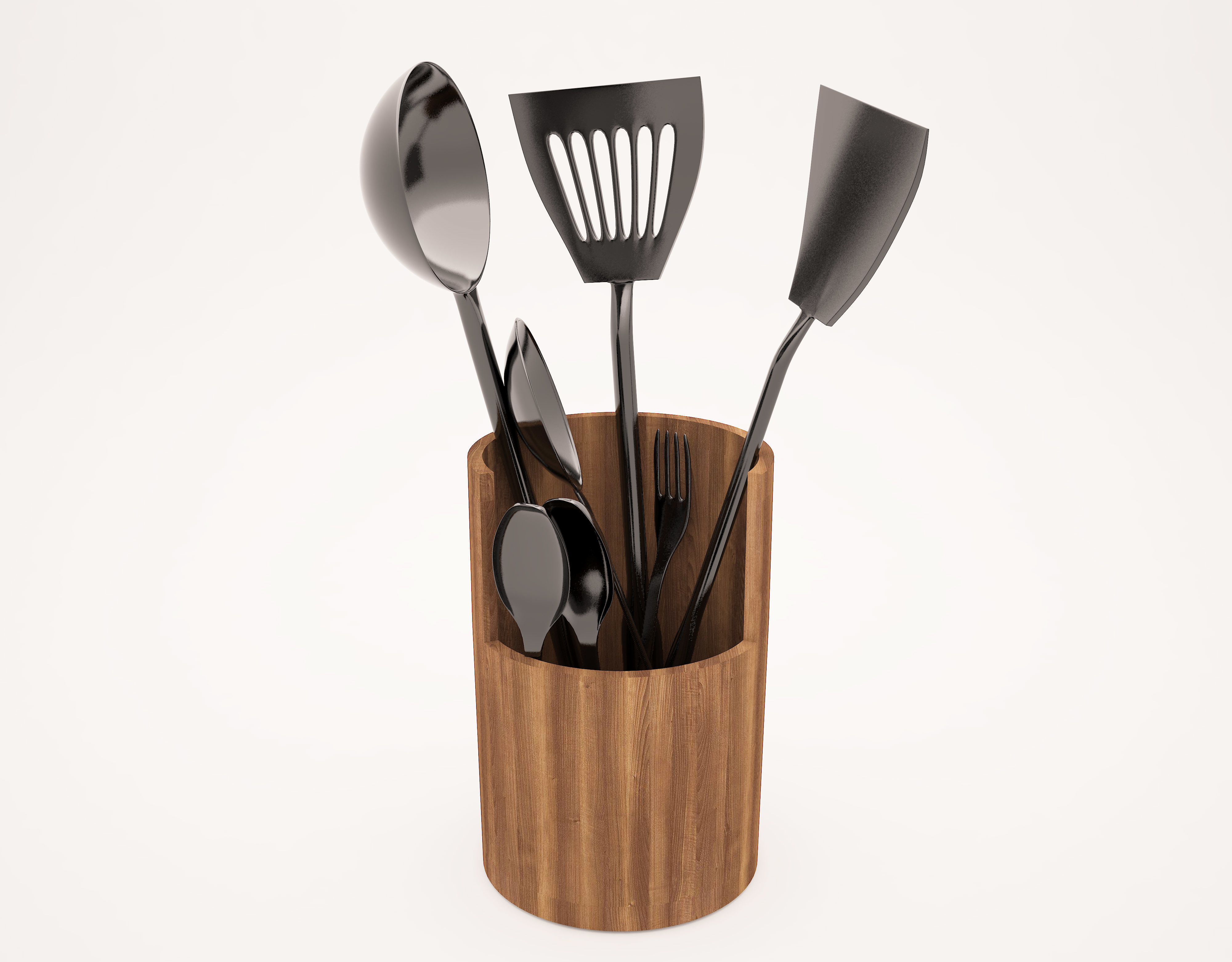 UTENSILS SET of kitchen in wooden container 3D print model_1