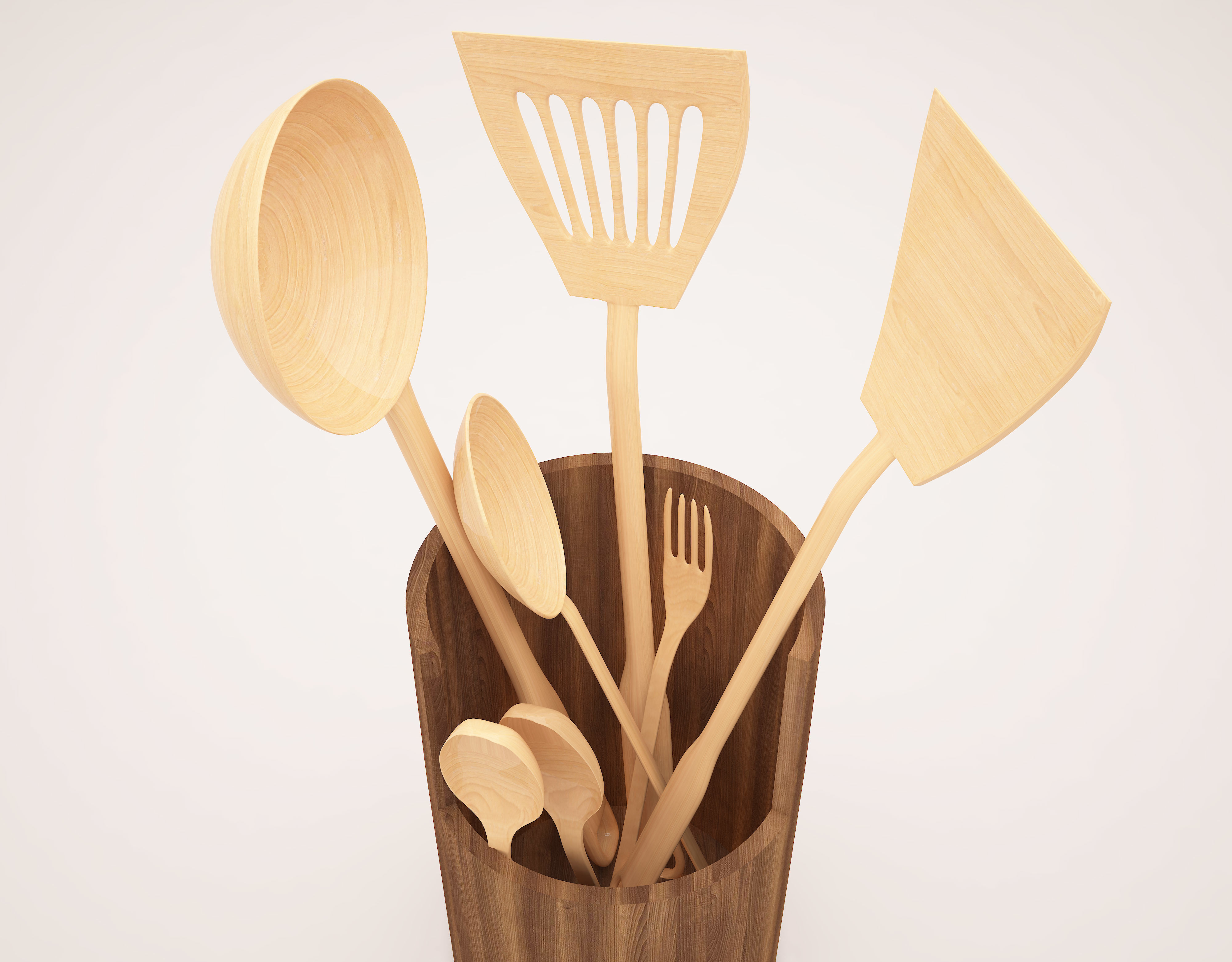 UTENSILS SET of kitchen in wooden container 3D print model_3