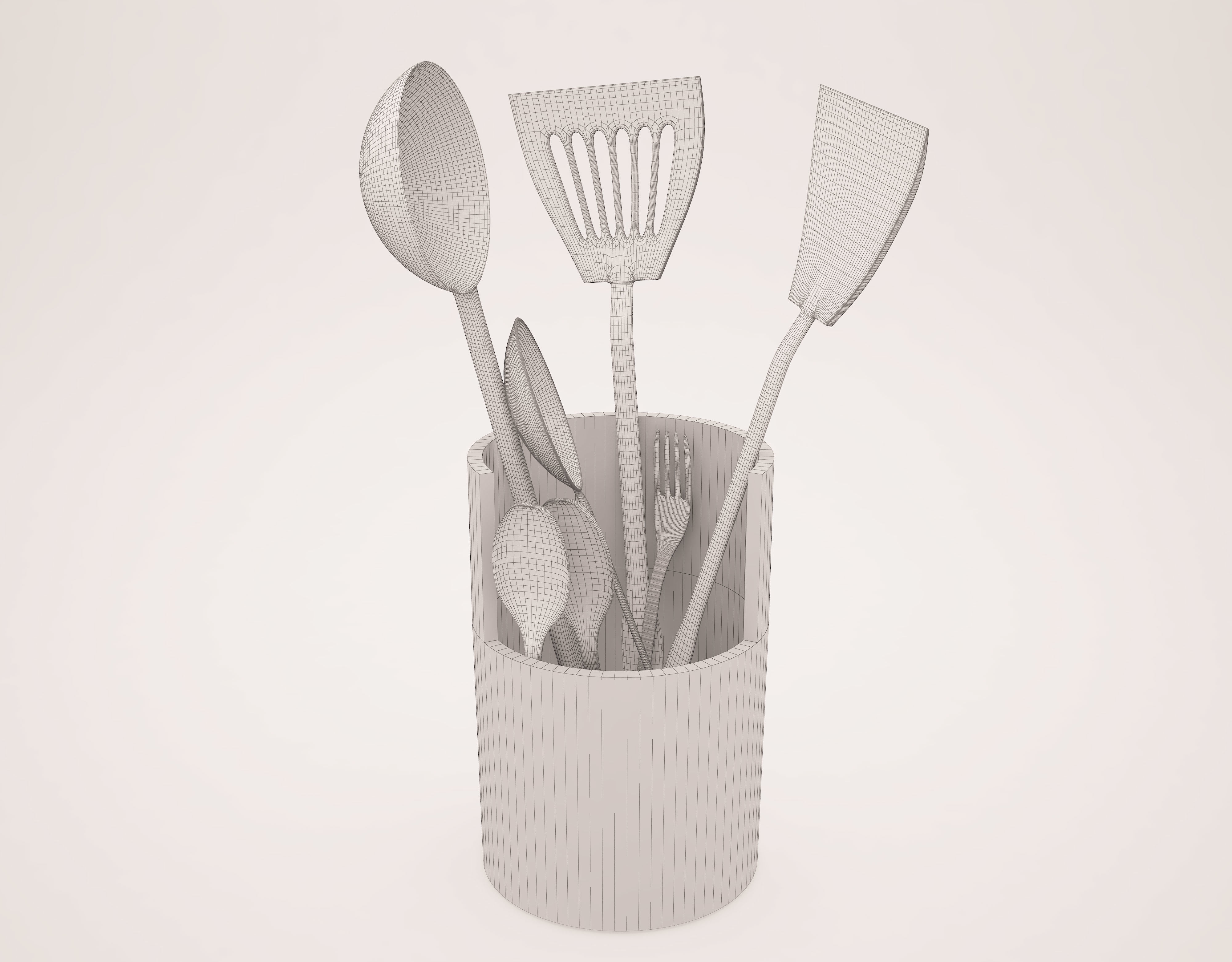 UTENSILS SET of kitchen in wooden container 3D print model_5