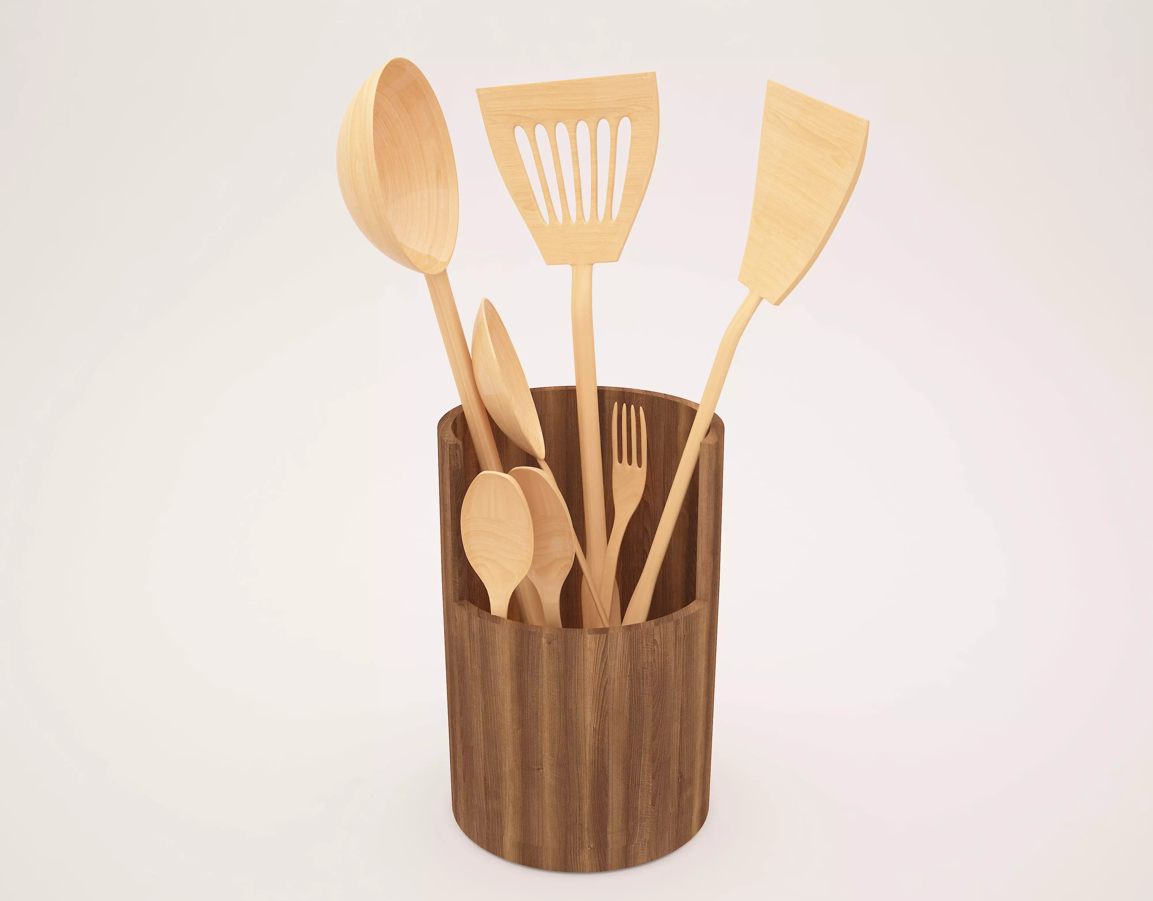 UTENSILS SET of kitchen in wooden container 3D print model_0