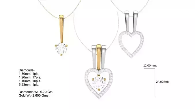 3 IN 1 WOMEN HEART PENDANT  3DM  CAD RENDERING IMAGE STL DETAILS
