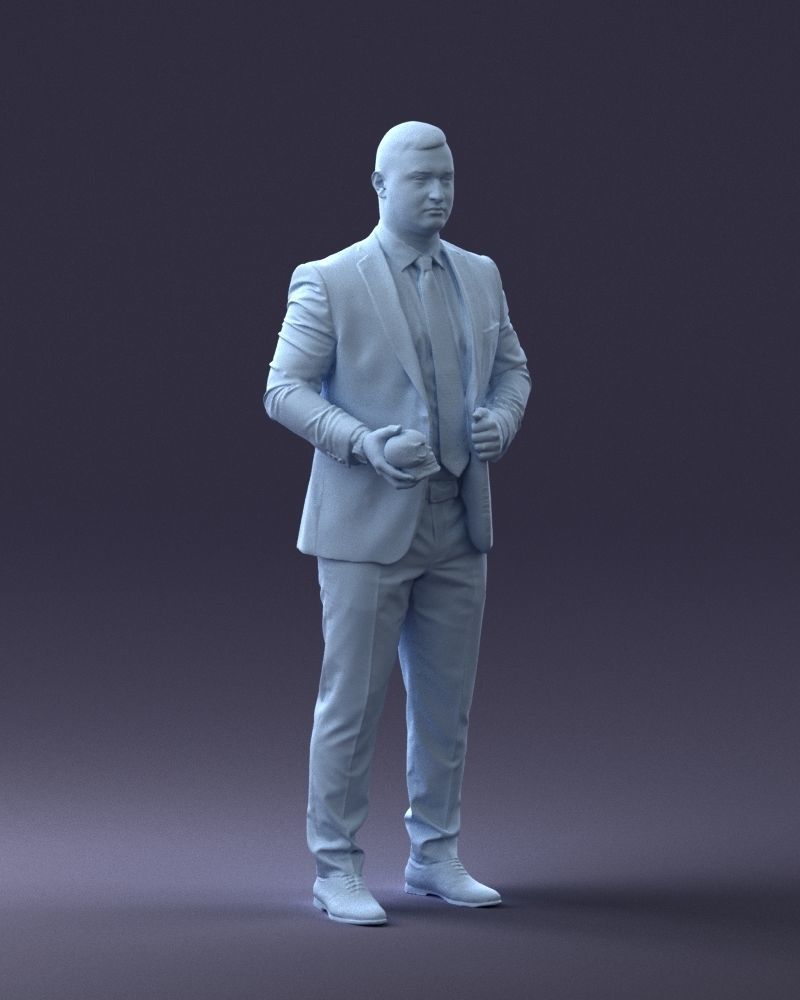 000292 Man in Pinstripe Suit Holding Skull 1004 3D model_8