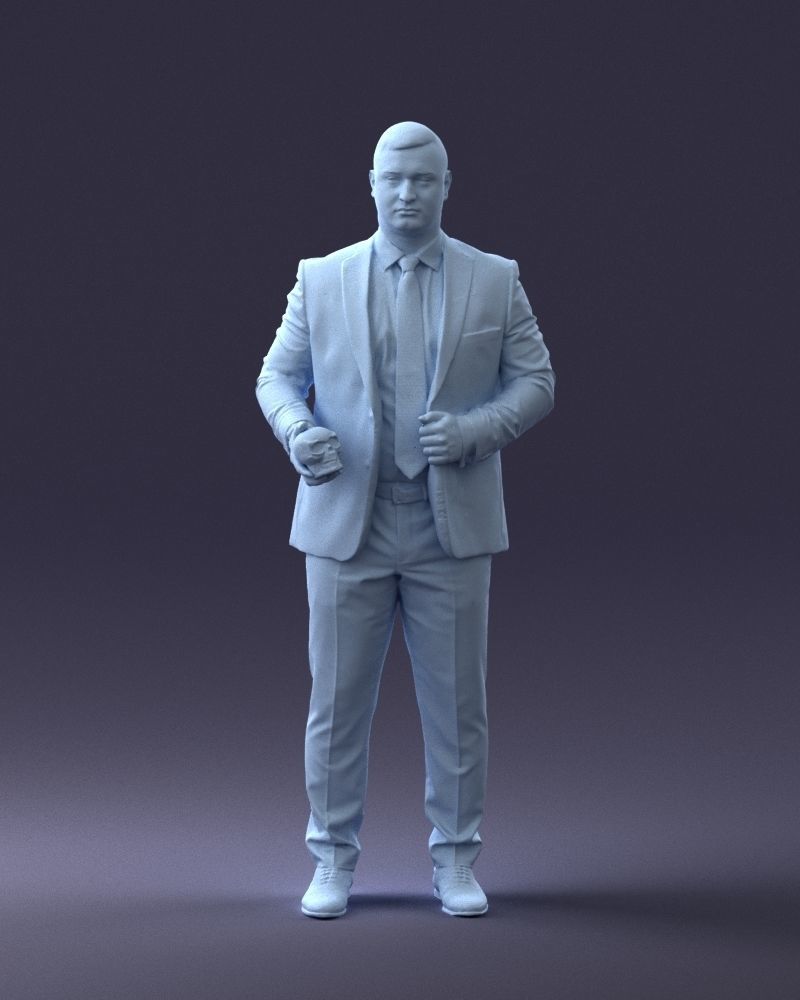 000292 Man in Pinstripe Suit Holding Skull 1004 3D model_35