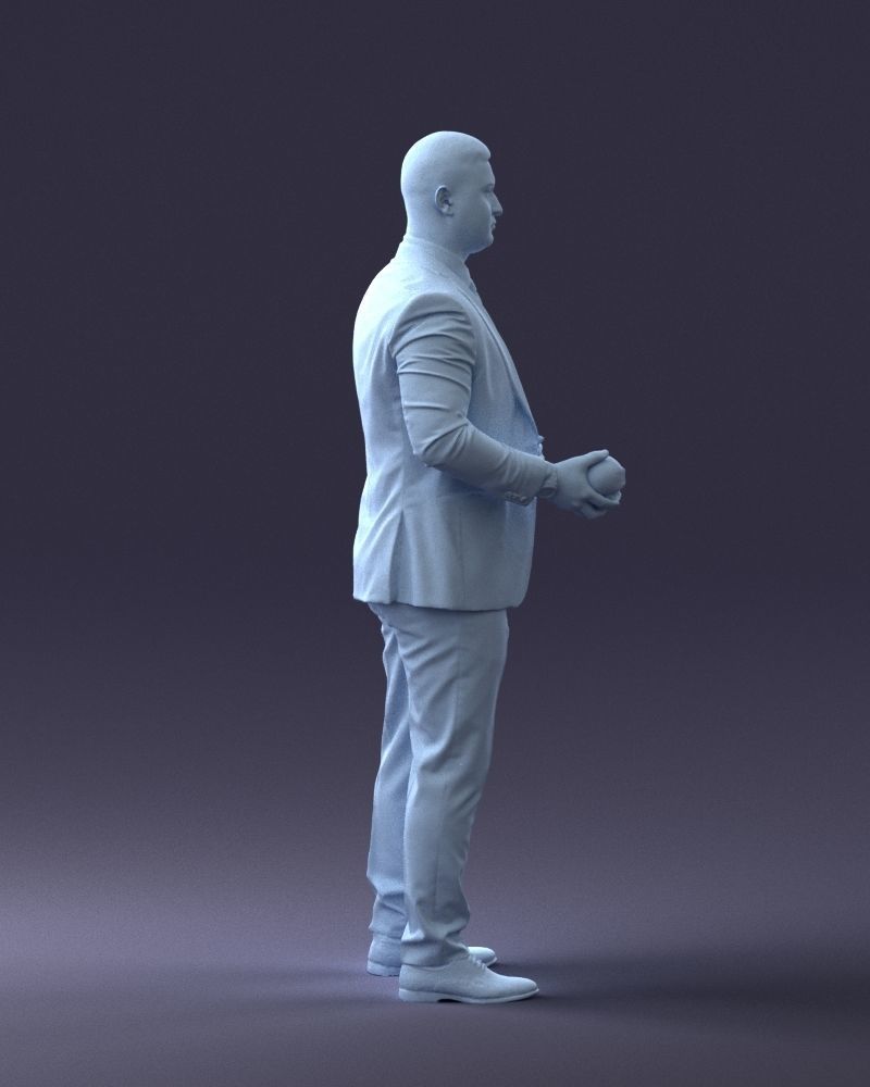 000292 Man in Pinstripe Suit Holding Skull 1004 3D model_14