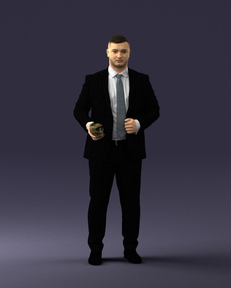 000292 Man in Pinstripe Suit Holding Skull 1004 3D model_37