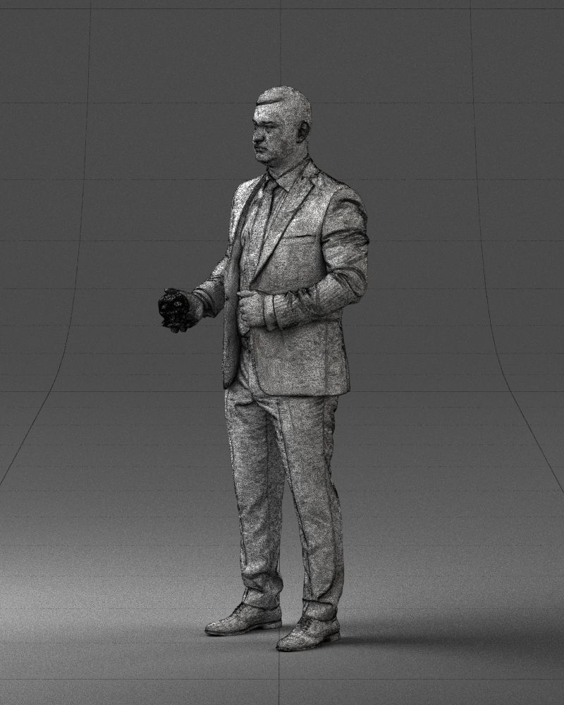 000292 Man in Pinstripe Suit Holding Skull 1004 3D model_30